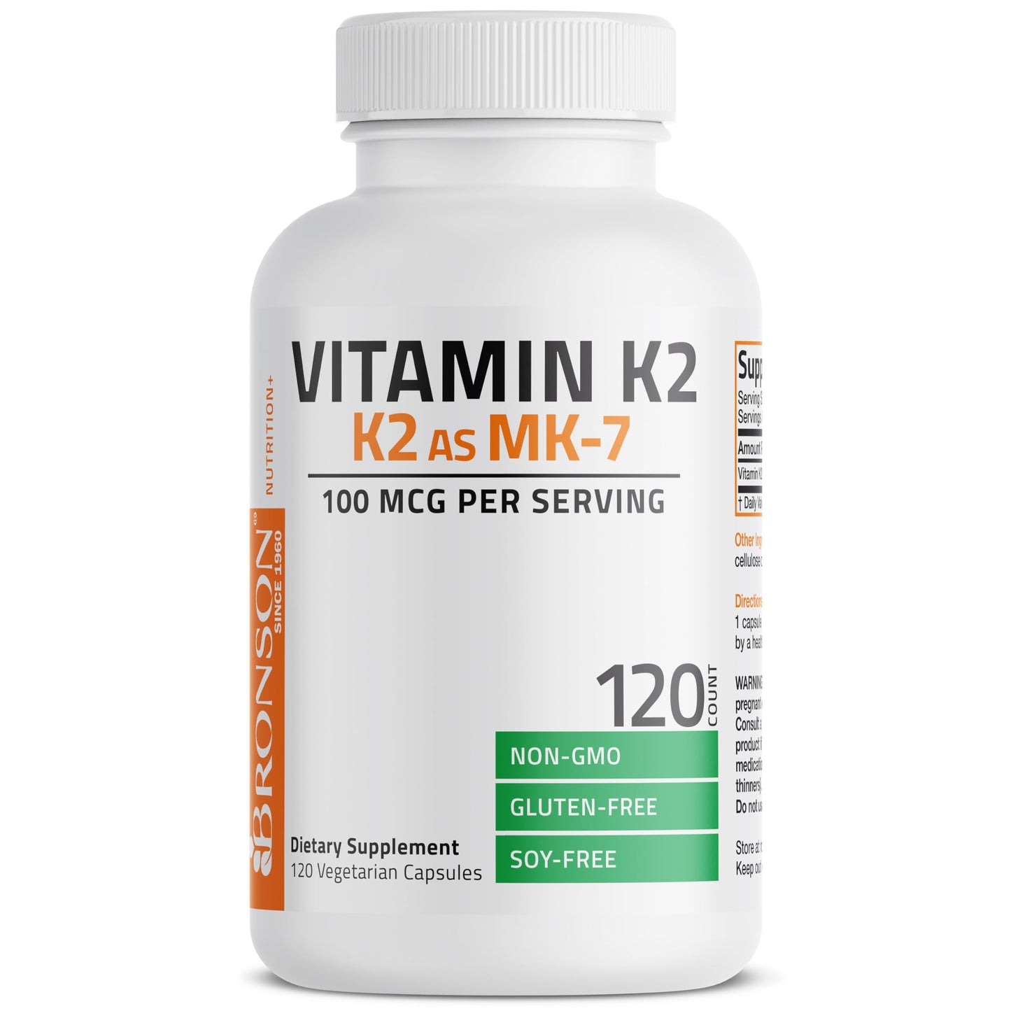 Bronson Vitamin K2 MK-7 Menaquinone 100 mcg – Non-GMO, 120 Capsules