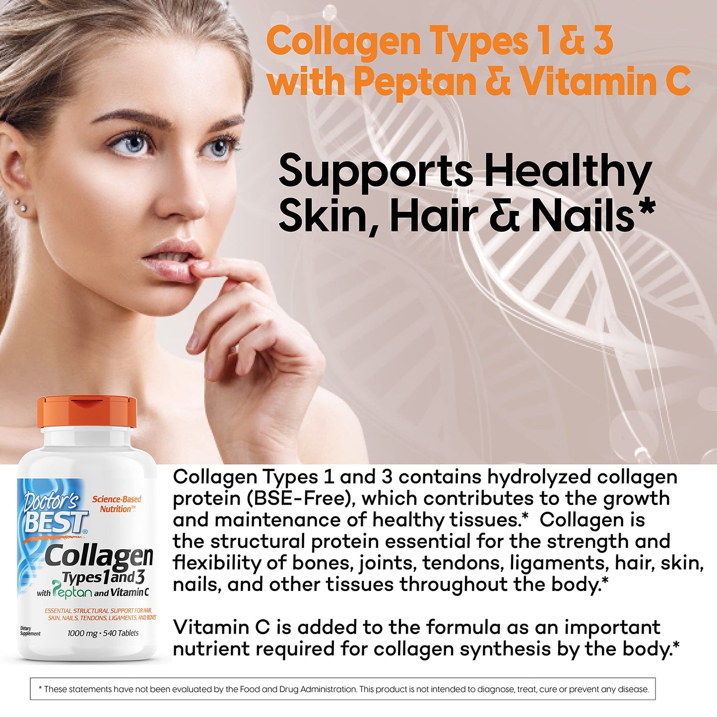 Doctor's Best Collagen Types 1 & 3 with Peptan – 1000 mg per Tablet, 540 Tablets, Non-GMO, Gluten Free, Soy Free