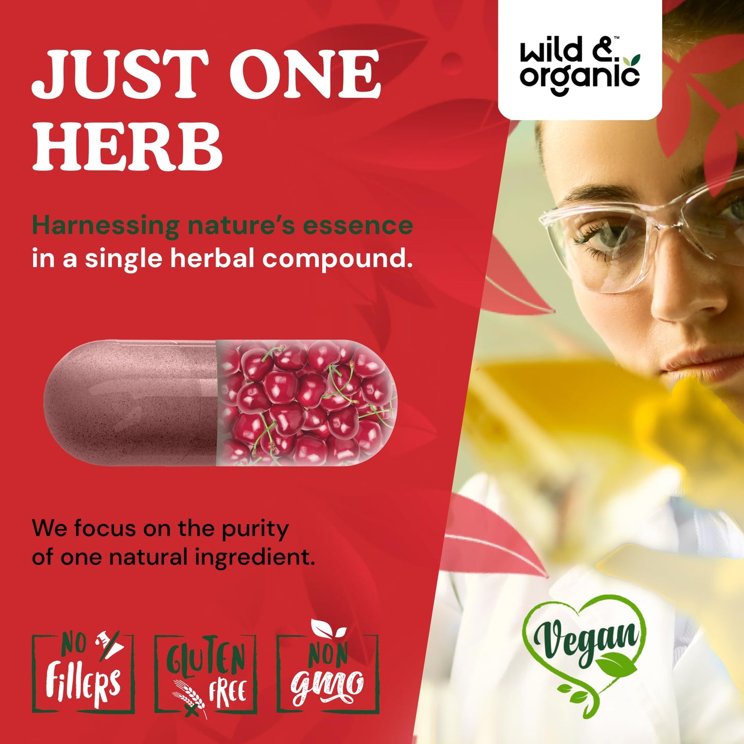 Wild & Organic Tart Cherry Capsules 600 mg – Uric Acid Support – 90 Day Supply – Vegan, Non-GMO