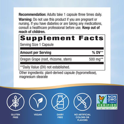 Nature's Way Oregon Grape - Traditional Digestive Support Supplement, 500 mg per Serving | 90 Vegan Capsules