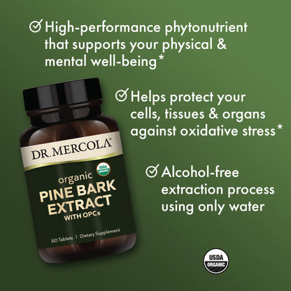 Dr. Mercola Organic Pine Bark Extract - 30 Servings (60 Tablets), OPCs, USDA Organic, Non-GMO