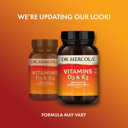 Dr. Mercola D3 & K2 Vitamin Supplement – Immune, Brain, Cardiovascular & Bone Support | 90 Capsules