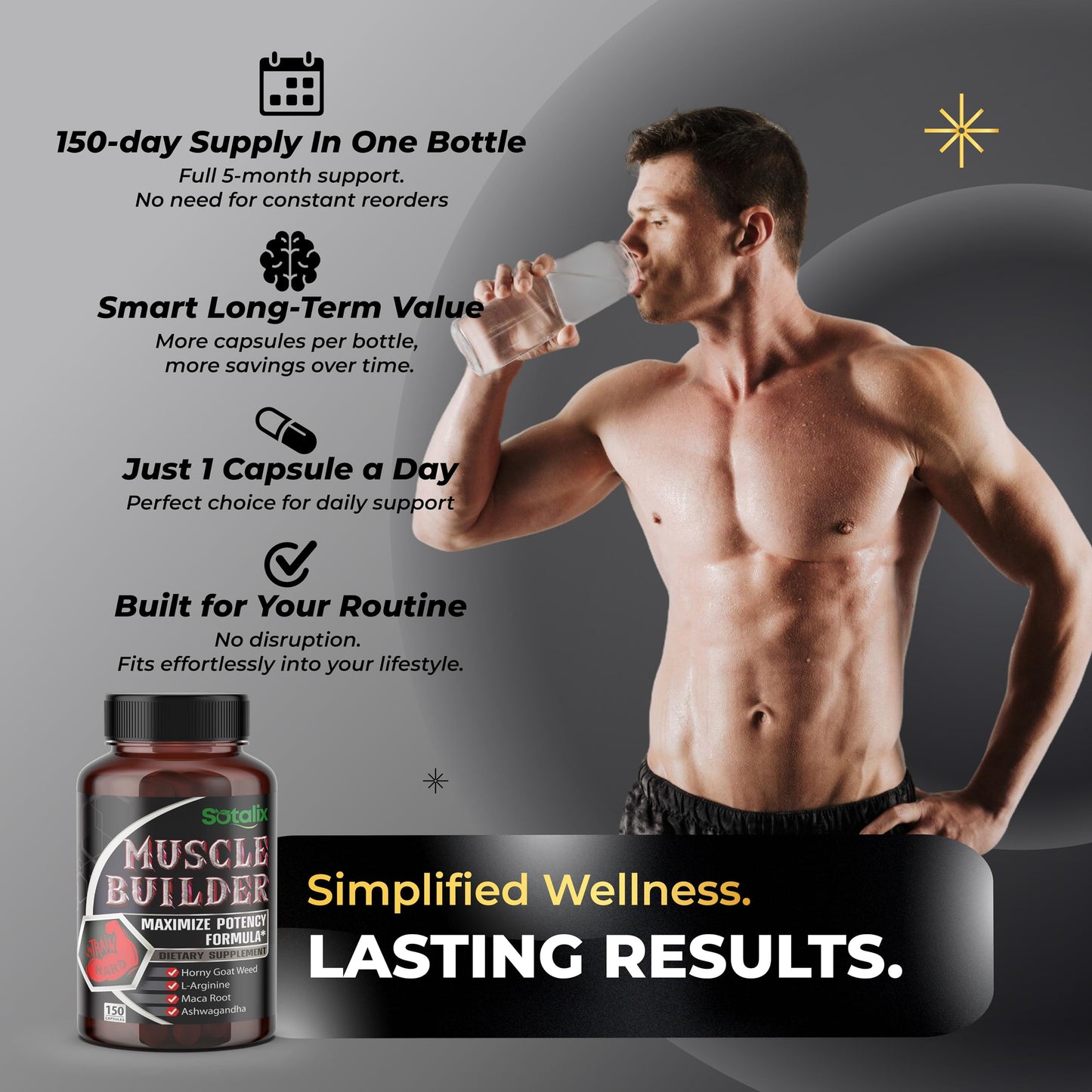 Ultra Muscle Builder Supplement – L-Arginine & Tribulus, 150 Capsules