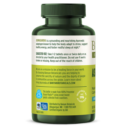 Banyan Botanicals Ashwagandha Tablets – Organic Ashwagandha Root, Non-GMO, Vegan – 180 Tablets