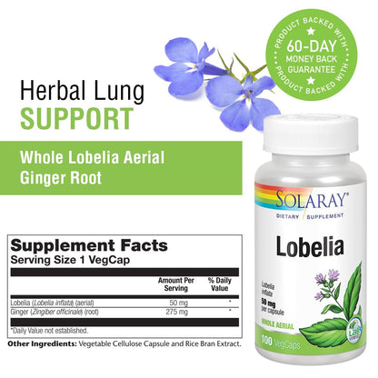 SOLARAY Lobelia Aerial 50mg | Respiratory & Bronchial Support | Ginger Root | Non-GMO & Vegan | 100 VegCaps