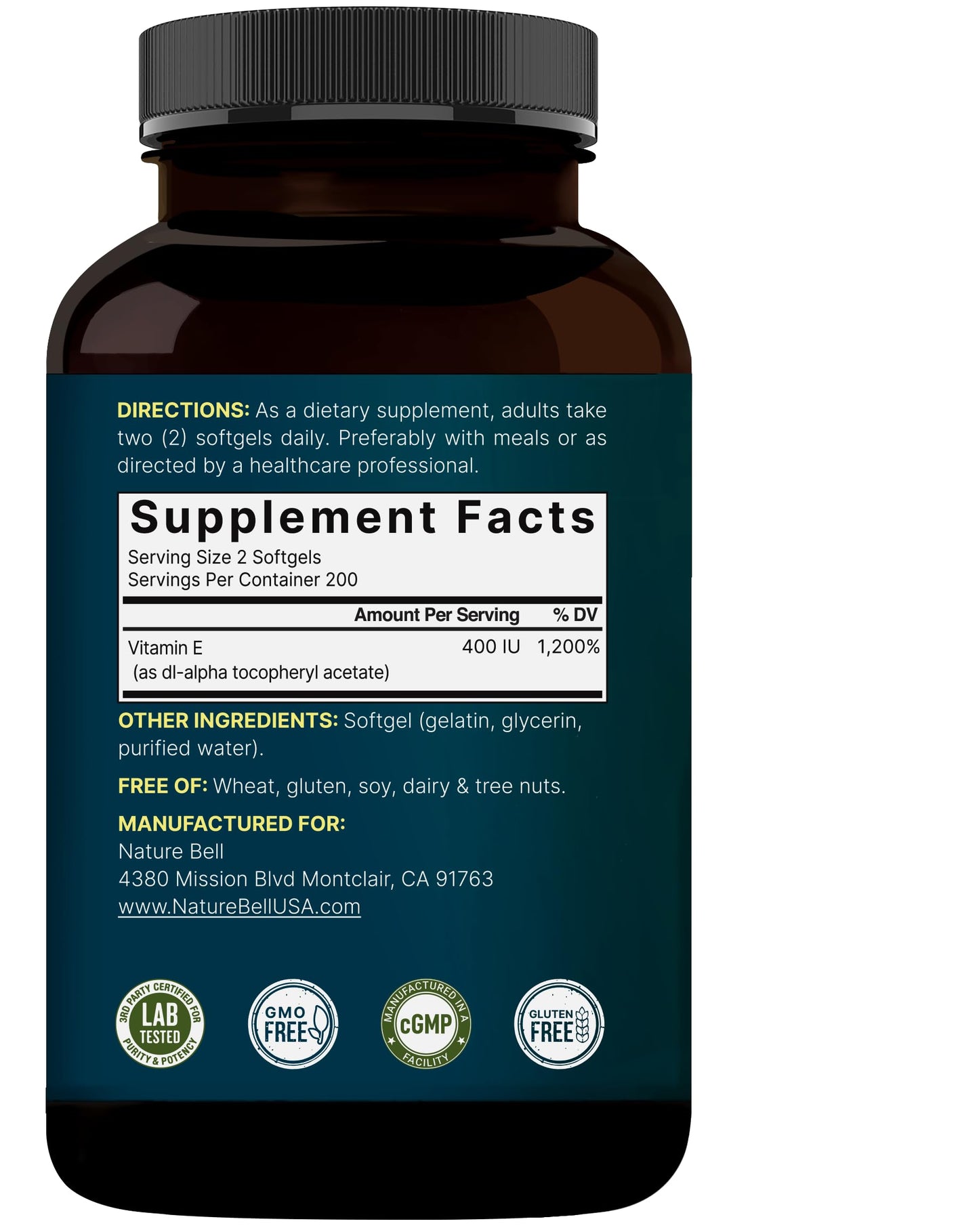 NatureBell Vitamin E Softgels 400 IU – 400 Count, Non-GMO