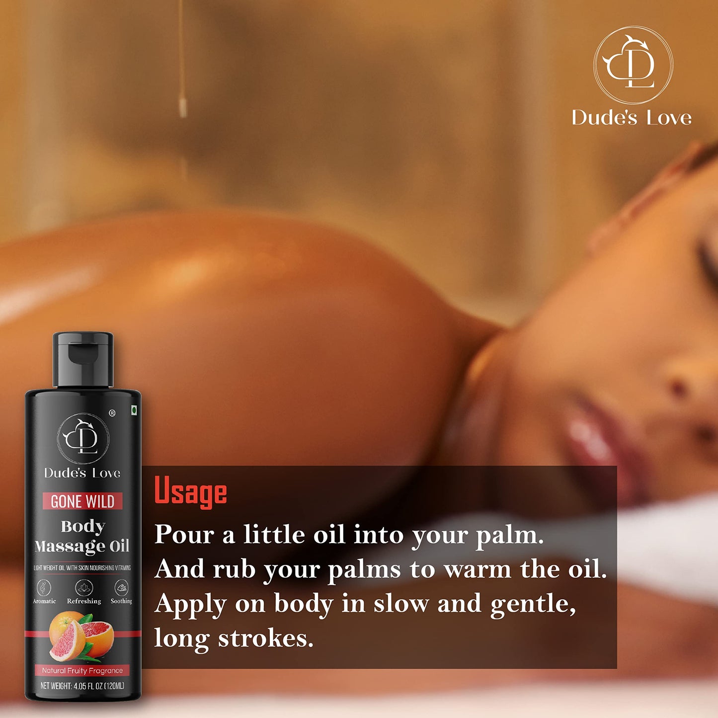 Organic Grapefruit Full Edible Body Massage Oil – Refreshing, Calming | No Stain & Non-Sticky | Fractionated Coconut Oil, Grapefruit & Lime Oil – 4.05 Fl Oz