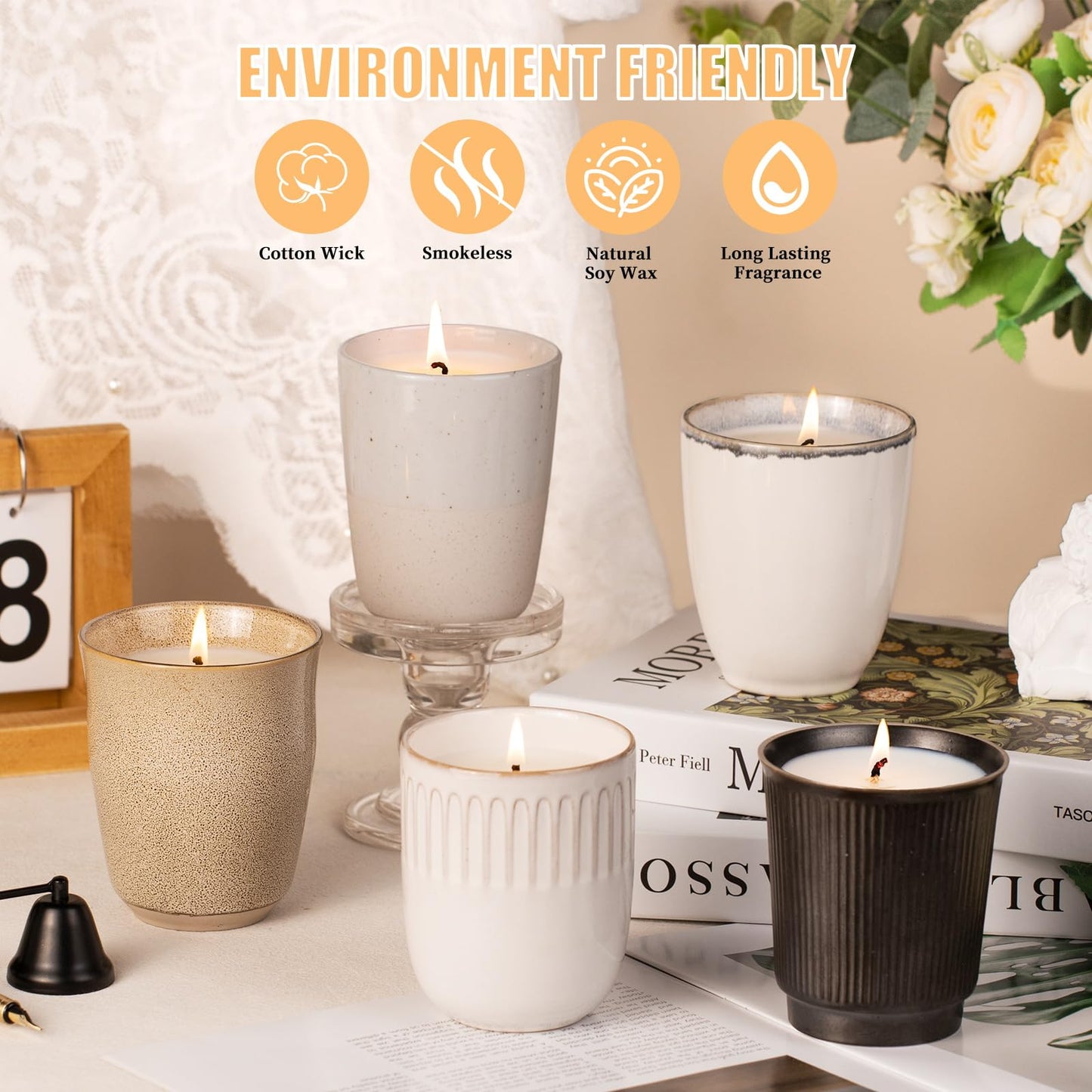 Lavender Scented Candle - 8oz White Soy, Non-Toxic Aromatherapy Jar