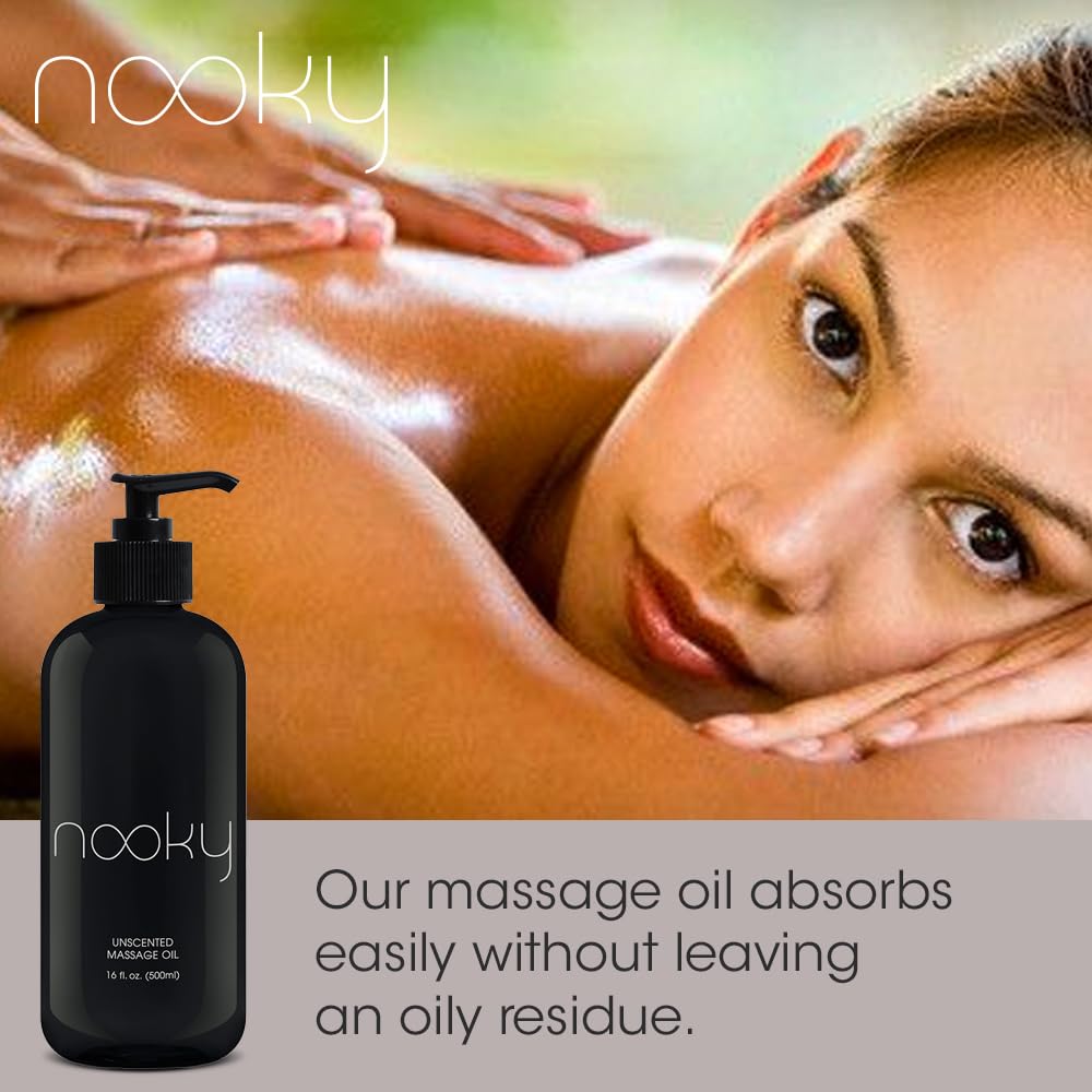 Nooky Massage Oil with Fractionated Coconut Oil – Unscented, 16 oz