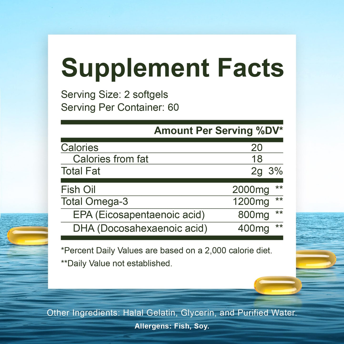 Noor Vitamins Ultra Omega-3 Halal Fish Oil, 120 Softgels — 800mg EPA / 400mg DHA