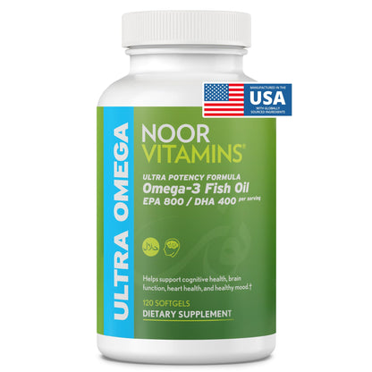 Noor Vitamins Ultra Omega-3 Halal Fish Oil, 120 Softgels — 800mg EPA / 400mg DHA