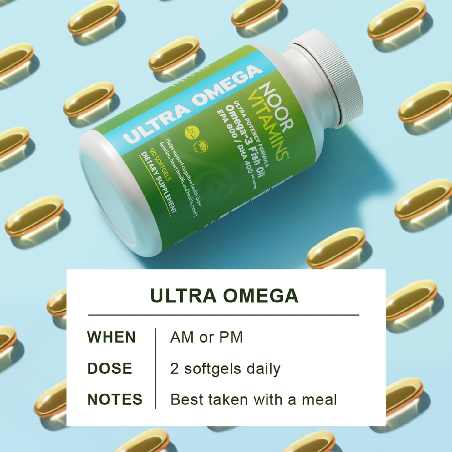 Noor Vitamins Ultra Omega-3 Halal Fish Oil, 120 Softgels — 800mg EPA / 400mg DHA
