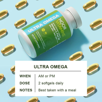 Noor Vitamins Ultra Omega-3 Halal Fish Oil, 120 Softgels — 800mg EPA / 400mg DHA