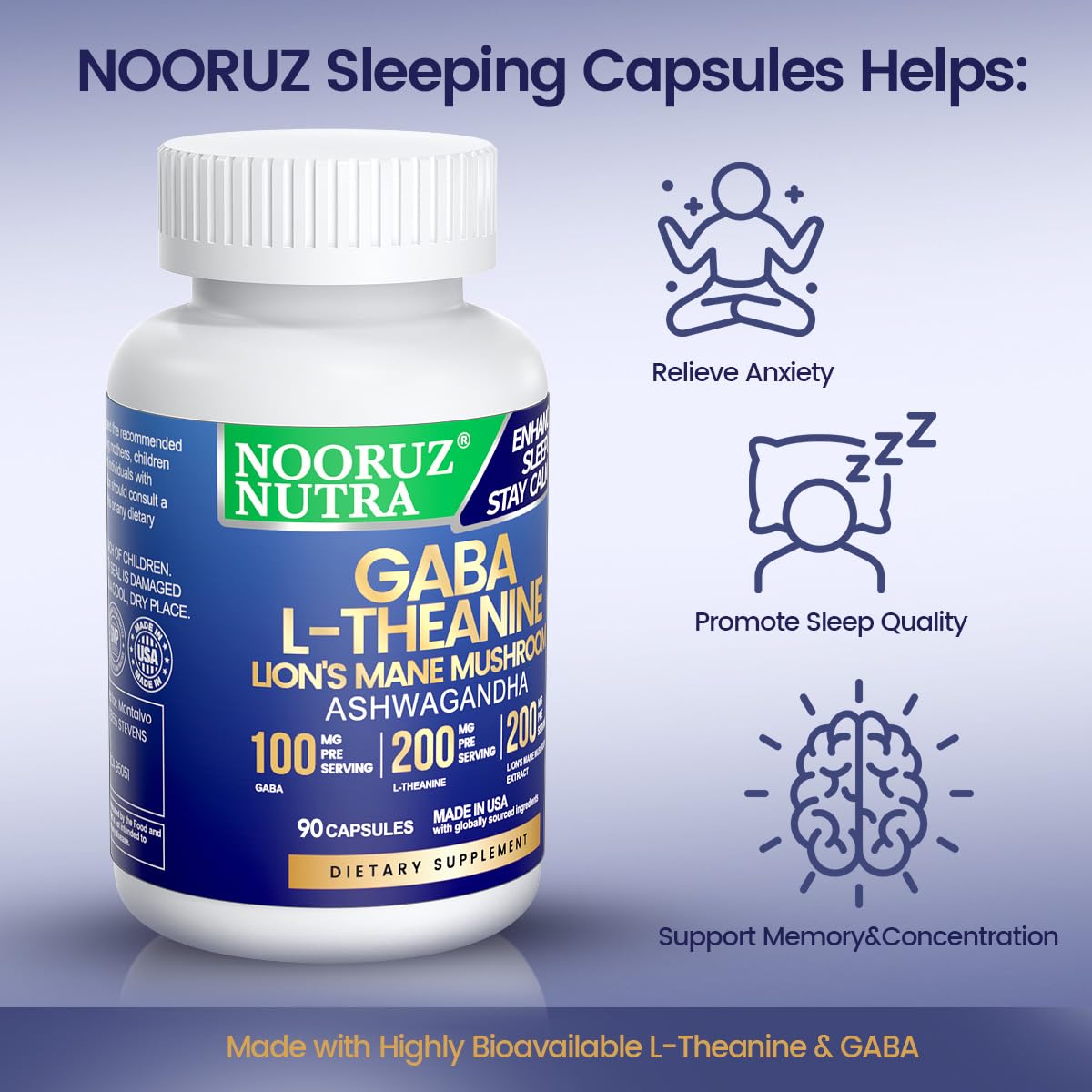 NOORUZ Lions Mane Mushroom Supplement - 90 Caps | Energy, Focus & Immunity