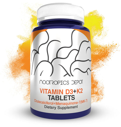 Nootropics Depot Vitamin D3 + K2 with Vitamin C Tablets – 365 Count, 125µg (5000 IU) Year Supply