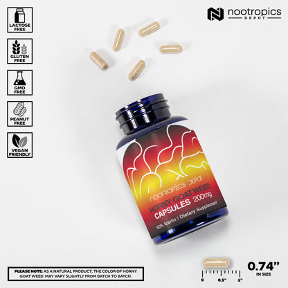 Nootropics Depot Horny Goat Weed Capsules 200mg | 90 Count | Icariin 50% | Epimedium brevicornum