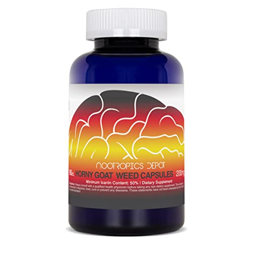 Nootropics Depot Horny Goat Weed Capsules 200mg | 90 Count | Icariin 50% | Epimedium brevicornum