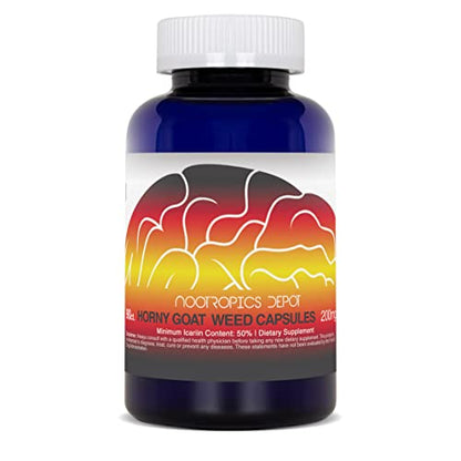 Nootropics Depot Horny Goat Weed Capsules 200mg | 90 Count | Icariin 50% | Epimedium brevicornum