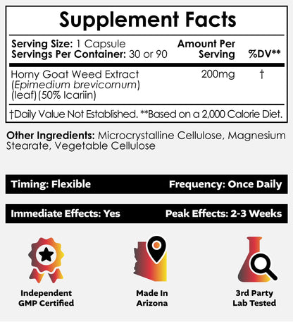 Nootropics Depot Horny Goat Weed Capsules 200mg | 90 Count | Icariin 50% | Epimedium brevicornum