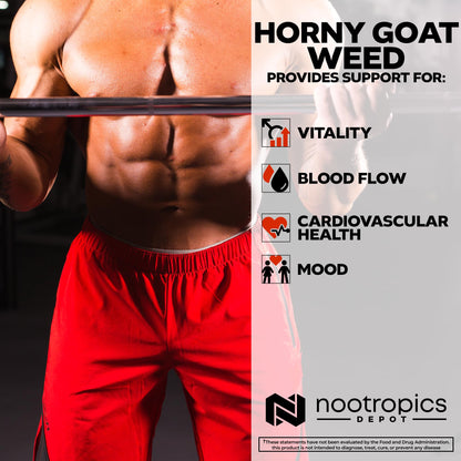 Nootropics Depot Horny Goat Weed Capsules 200mg | 90 Count | Icariin 50% | Epimedium brevicornum