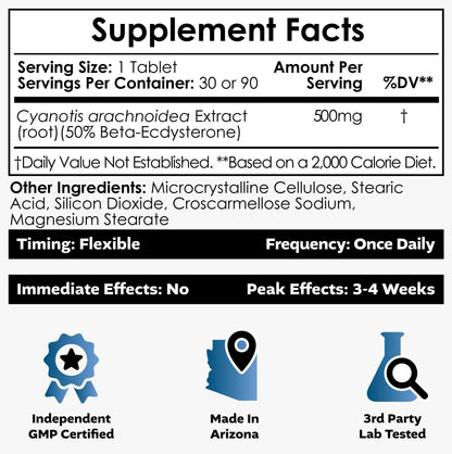 Nootropics Depot Beta Ecdysterone 50% Tablets (500mg) – Cyanotis Arachnoidea Extract, 30 Count