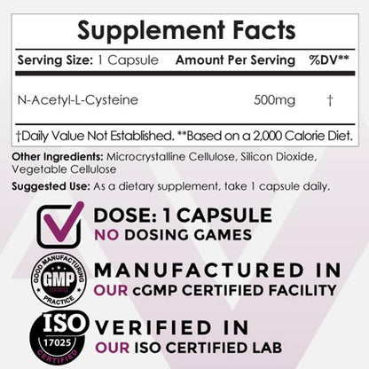 Nootropics Depot NAC 500mg Capsules – N-Acetyl L-Cysteine, 180 Count