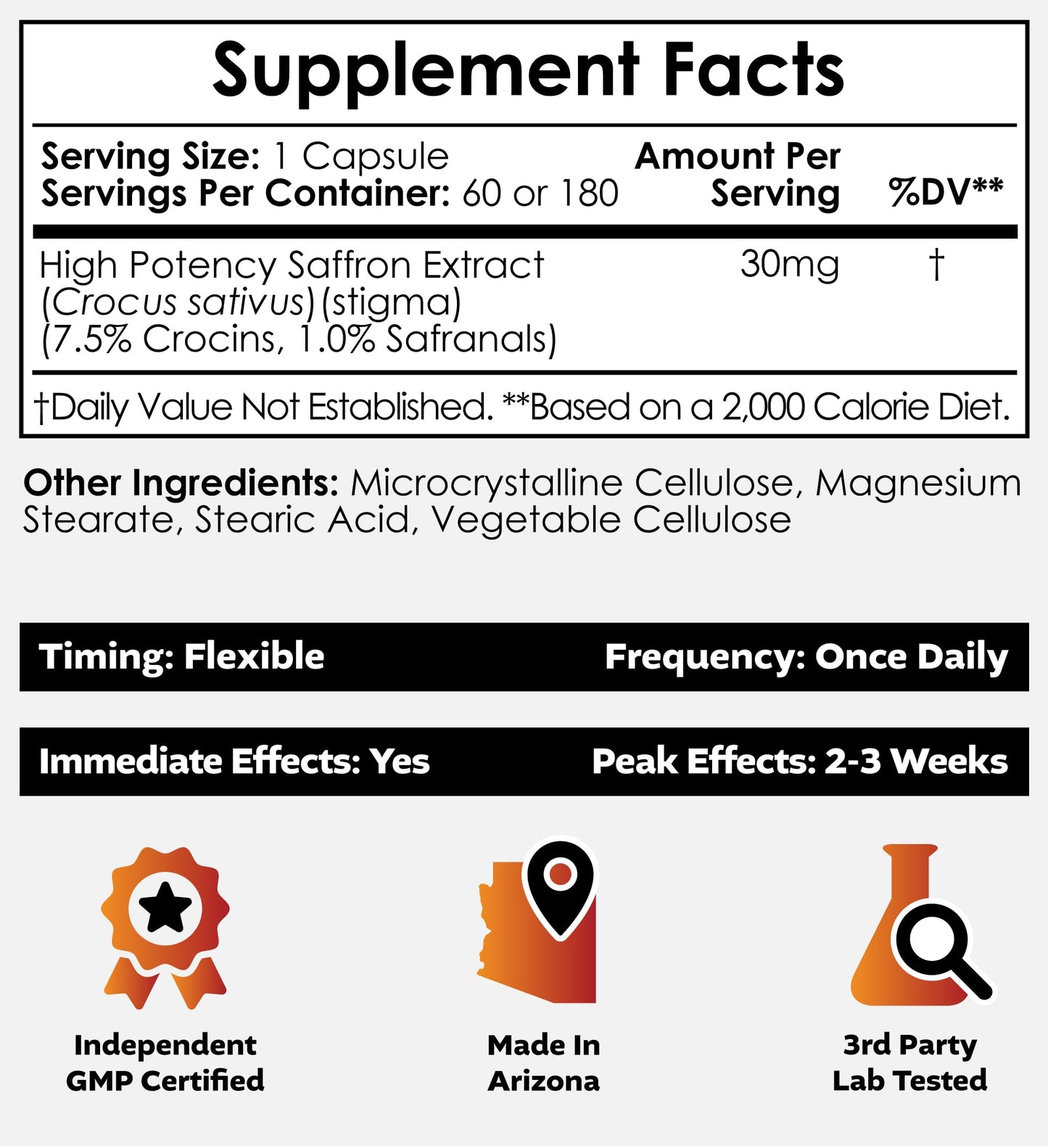 Nootropics Depot High Potency Saffron Extract Capsules 180 ct – 30 mg, 7.5% Crocins, 1% Safranals