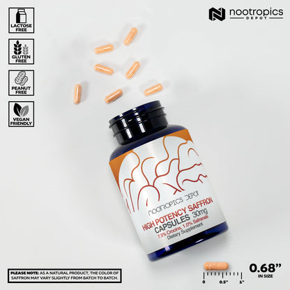 Nootropics Depot High Potency Saffron Extract Capsules 180 ct – 30 mg, 7.5% Crocins, 1% Safranals