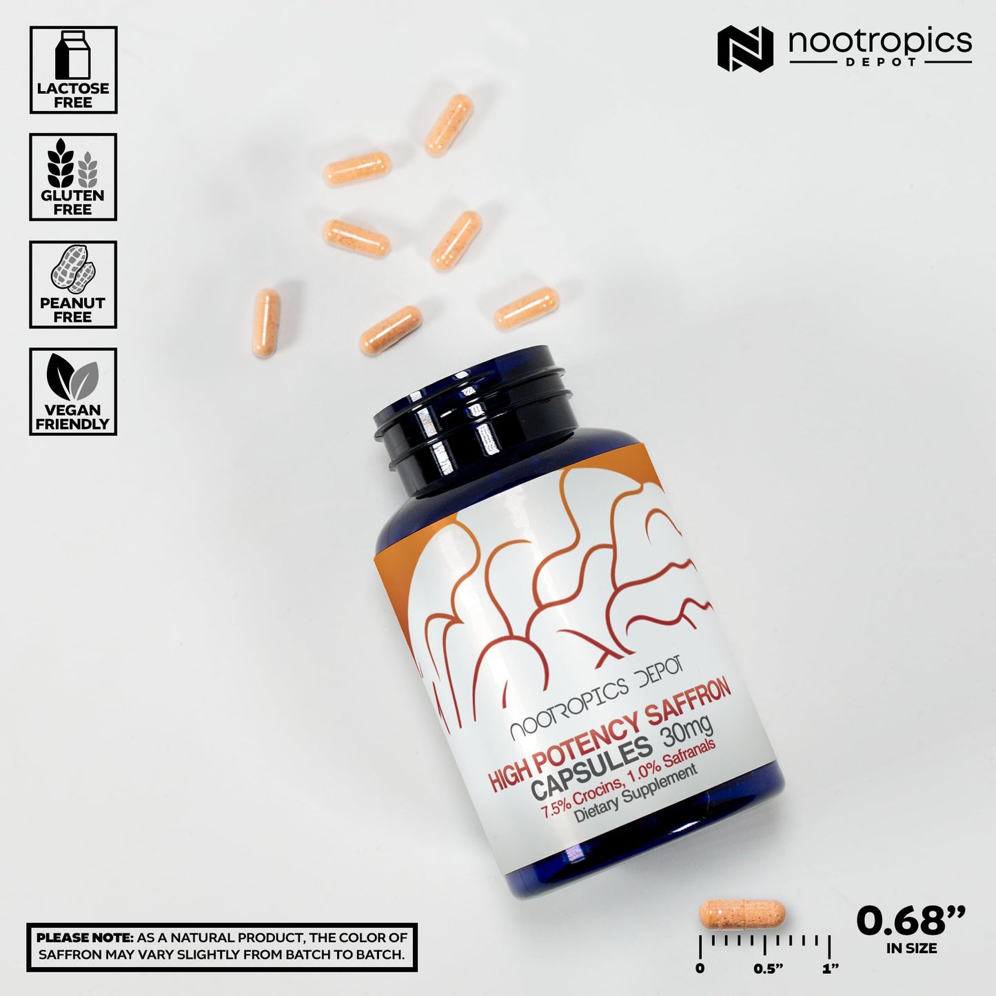 Nootropics Depot High Potency Saffron Extract Capsules 180 ct – 30 mg, 7.5% Crocins, 1% Safranals