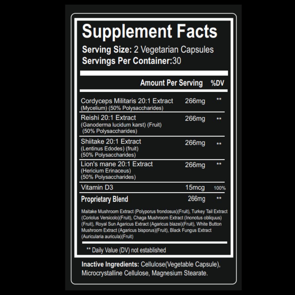 Nootrum Mushrooms | 1 Month Capsule Supply with Lion's Mane, Cordyceps & Reishi