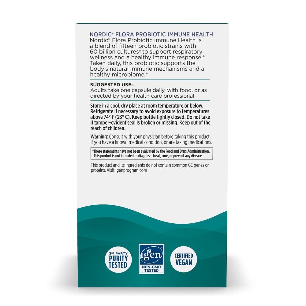 Nordic Naturals Nordic Flora Probiotic Immune Health – 30 Capsules, 15 Strains, Vegan