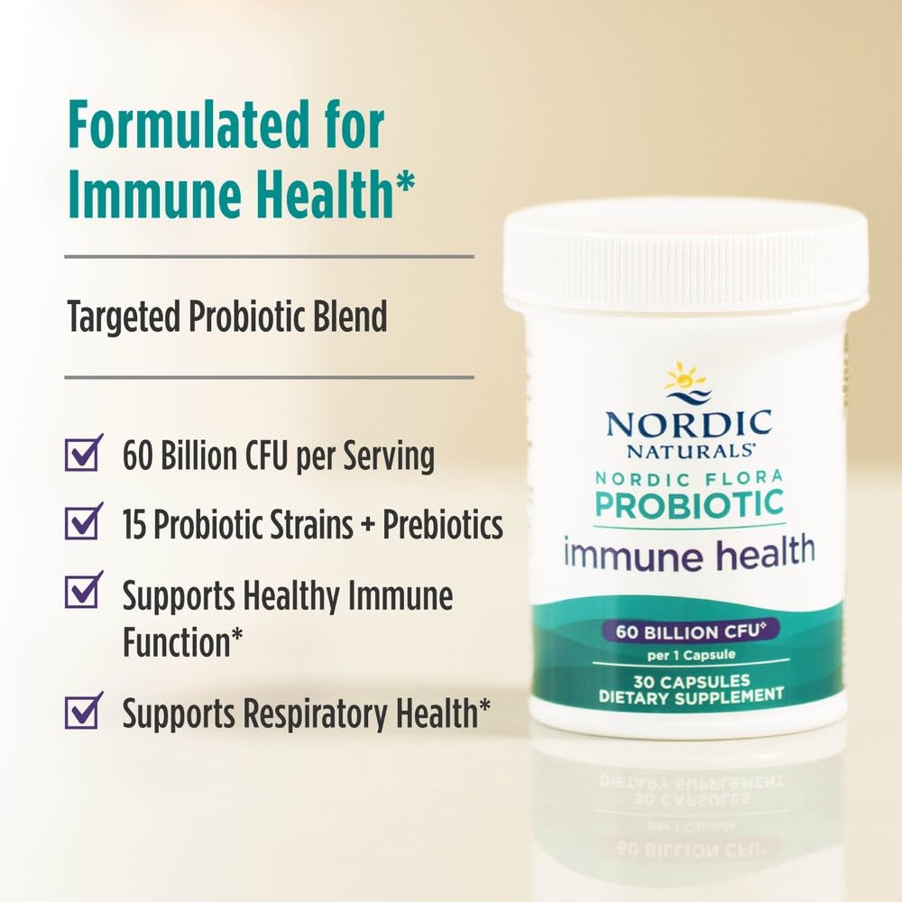 Nordic Naturals Nordic Flora Probiotic Immune Health – 30 Capsules, 15 Strains, Vegan