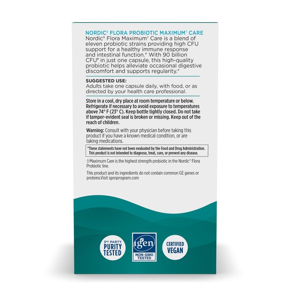 Nordic Naturals Nordic Flora Probiotic Maximum Care – 30 Vegan Capsules, 11 Strains