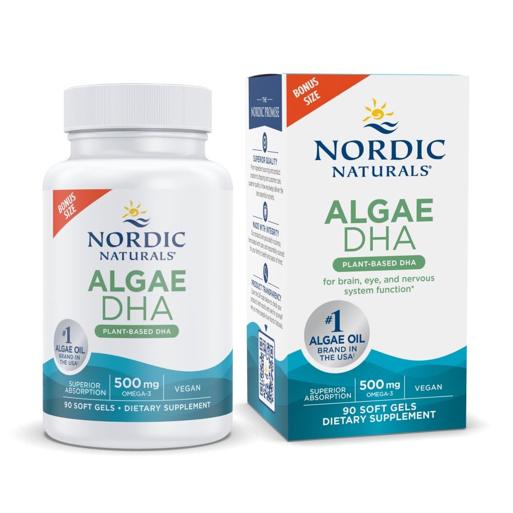 Nordic Naturals Algae DHA - 90 Soft Gels, 500 mg Vegan Omega-3 DHA