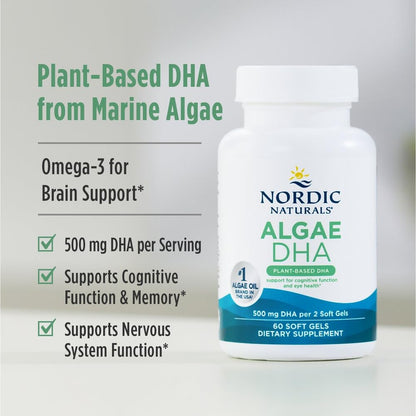 Nordic Naturals Algae DHA - 90 Soft Gels, 500 mg Vegan Omega-3 DHA