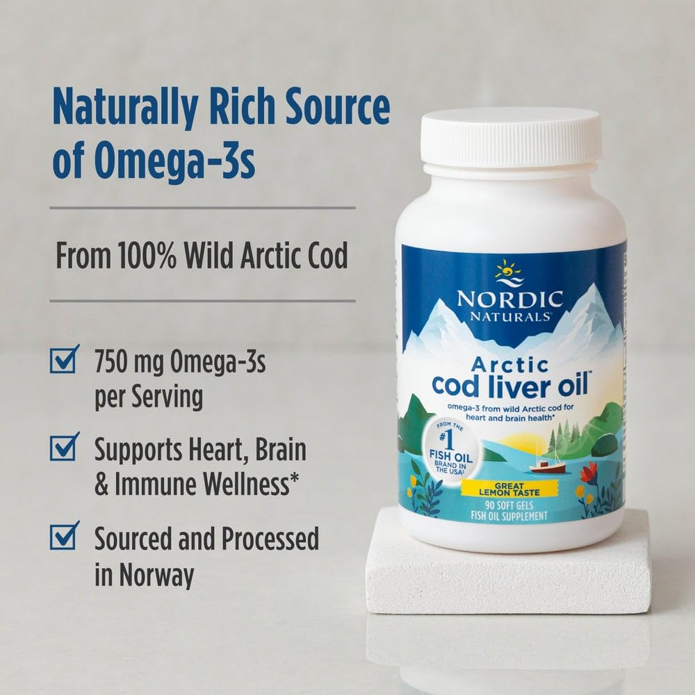 Nordic Naturals Arctic Cod Liver Oil Lemon – 180 Soft Gels | 750 mg Omega-3s (EPA & DHA)
