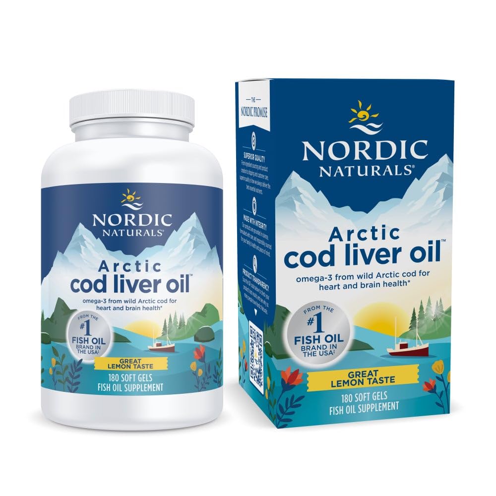 Nordic Naturals Arctic Cod Liver Oil Lemon – 180 Soft Gels | 750 mg Omega-3s (EPA & DHA)