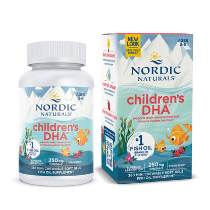 Nordic Naturals Children's DHA Strawberry – 360 Mini Chews, 250 mg Omega-3 (EPA & DHA) | Non-GMO, 90 Servings
