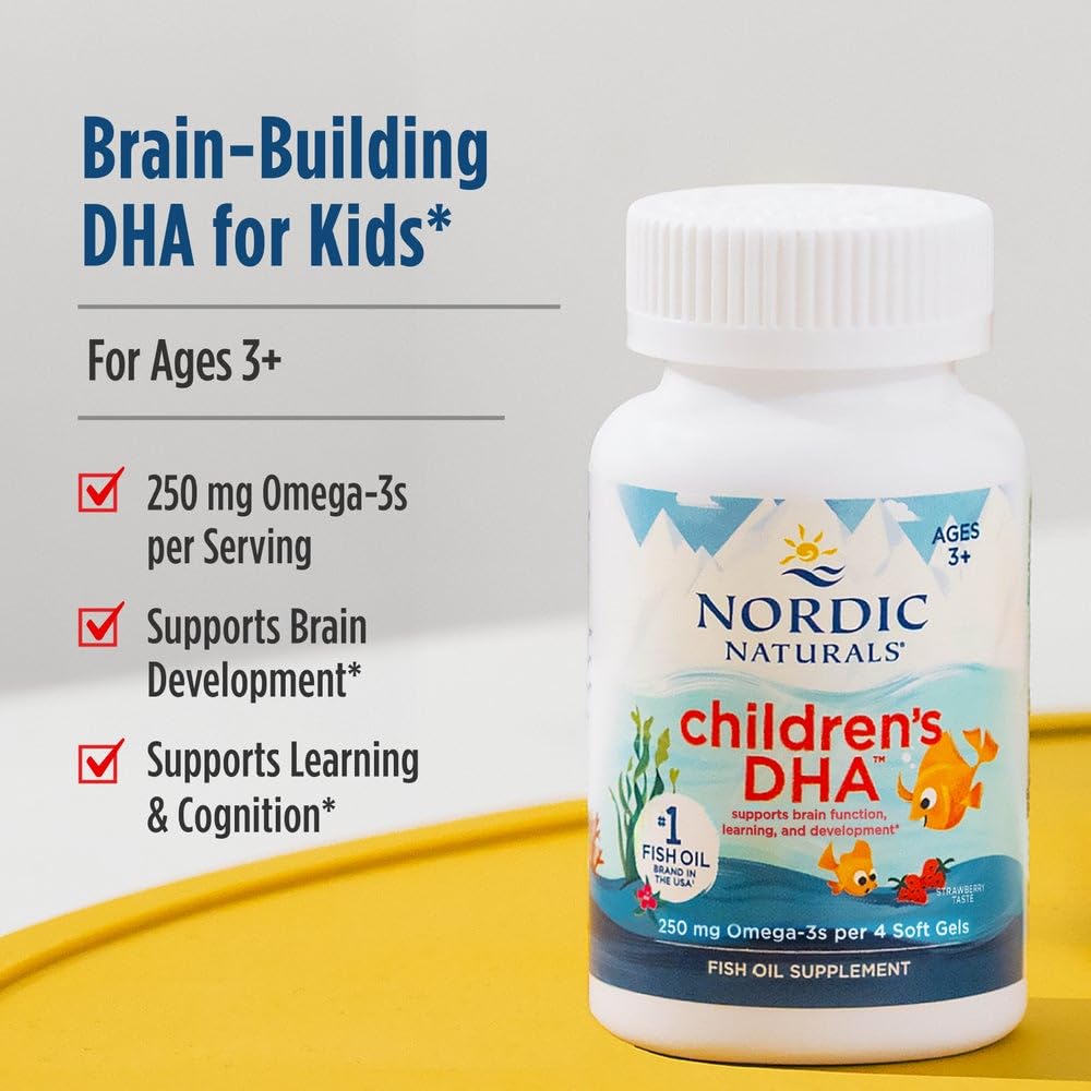 Nordic Naturals Children's DHA Strawberry – 360 Mini Chews, 250 mg Omega-3 (EPA & DHA) | Non-GMO, 90 Servings