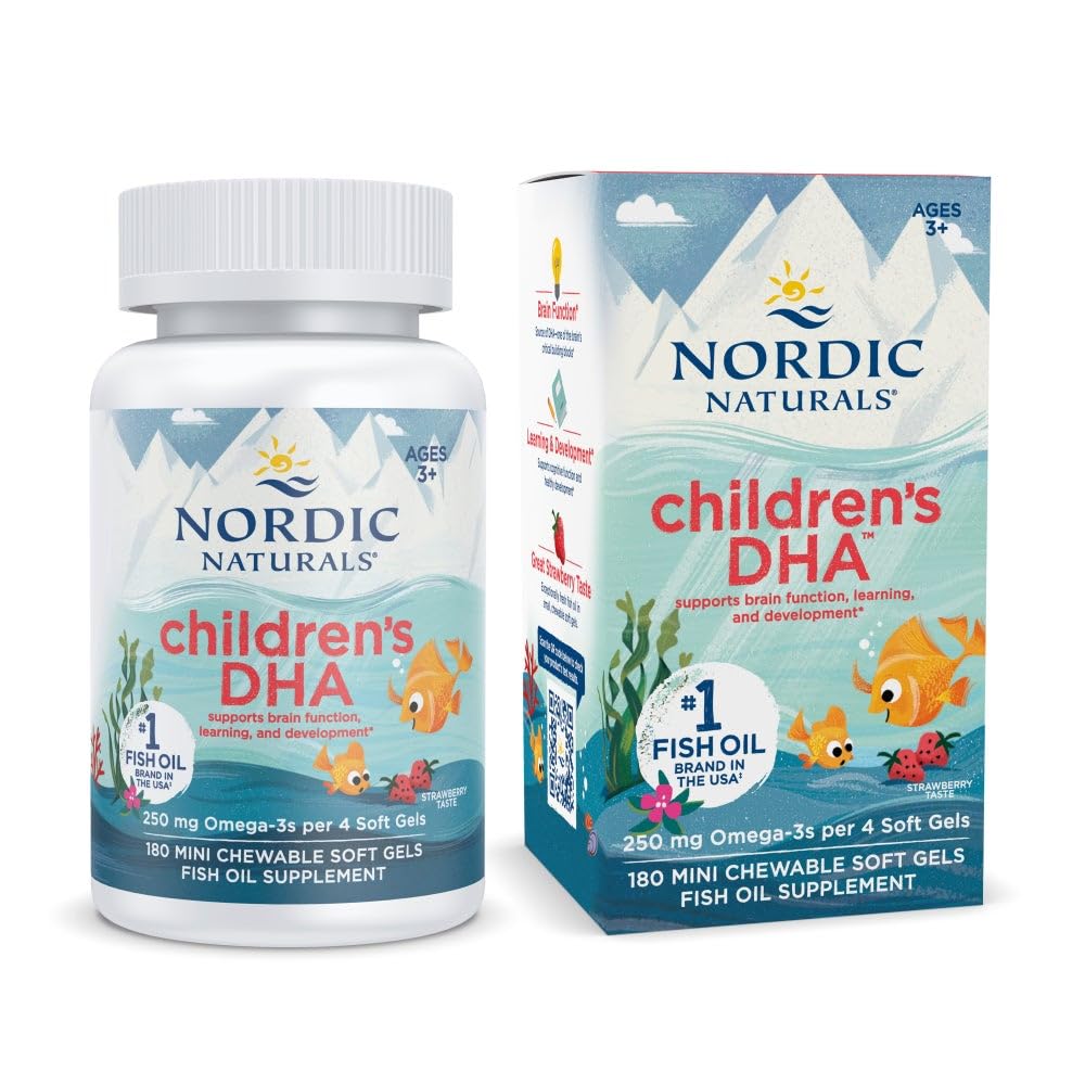 Nordic Naturals Children's DHA Strawberry – 360 Mini Chews, 250 mg Omega-3 (EPA & DHA) | Non-GMO, 90 Servings