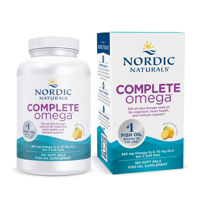 Nordic Naturals Complete Omega Lemon Flavor — 180 Soft Gels (565 mg Omega-3) | EPA & DHA + GLA | Non-GMO