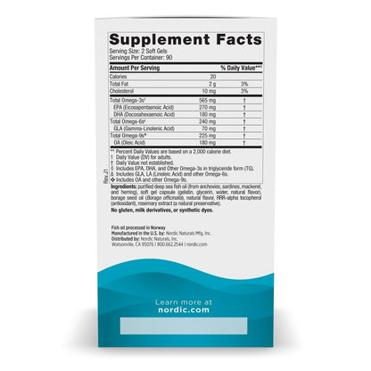 Nordic Naturals Complete Omega Lemon Flavor — 180 Soft Gels (565 mg Omega-3) | EPA & DHA + GLA | Non-GMO