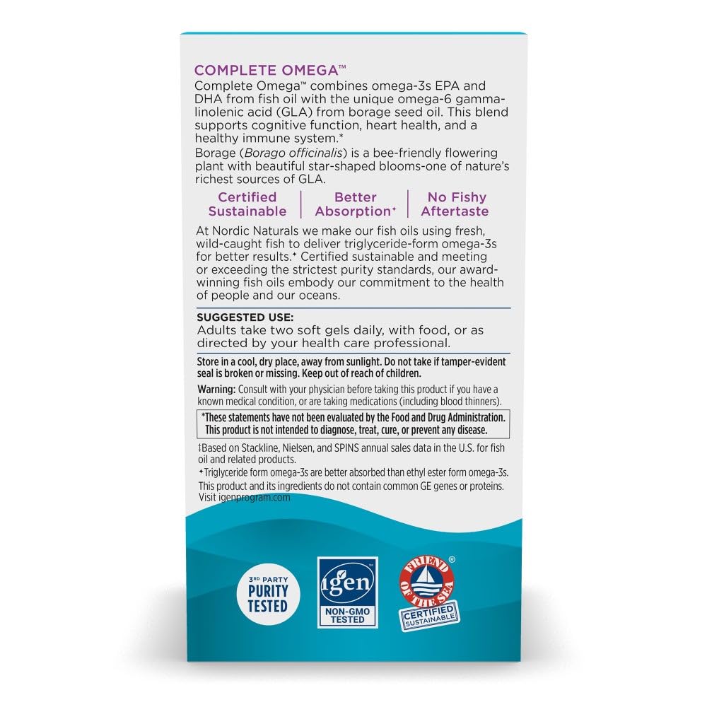 Nordic Naturals Complete Omega Lemon Flavor — 180 Soft Gels (565 mg Omega-3) | EPA & DHA + GLA | Non-GMO
