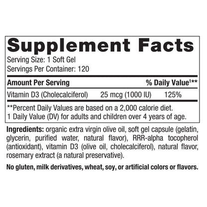 Nordic Naturals Vitamin D3 1000 Orange – 120 Mini Soft Gels | 1000 IU D3 for Bone, Mood & Immune Support