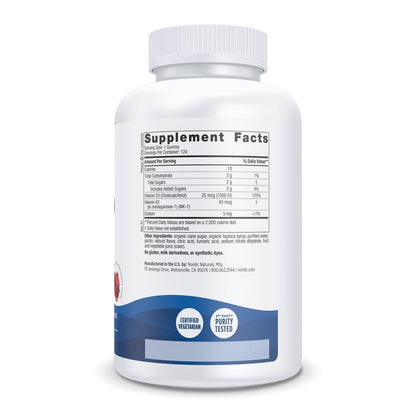 Nordic Naturals Vitamin D3 + K2 Gummies, Pomegranate – 120 Gummies (1000 IU D3 + 45 mcg K2) | Non-GMO