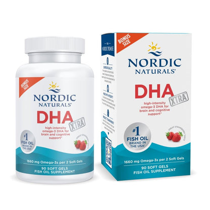 Nordic Naturals DHA Xtra Strawberry – 90 Soft Gels | 1660 mg Omega-3 | High-Intensity DHA for Brain & Nervous System