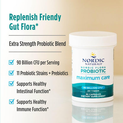 Nordic Naturals Nordic Flora Probiotic Maximum Care – 30 Vegan Capsules, 11 Strains