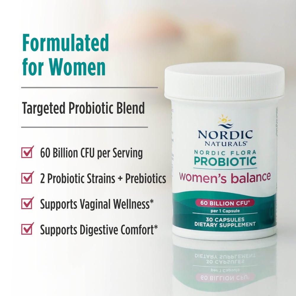 Nordic Naturals Nordic Flora Probiotic Women’s Balance – 60B Cultures, 12 Strains, Vegan, 30 Servings