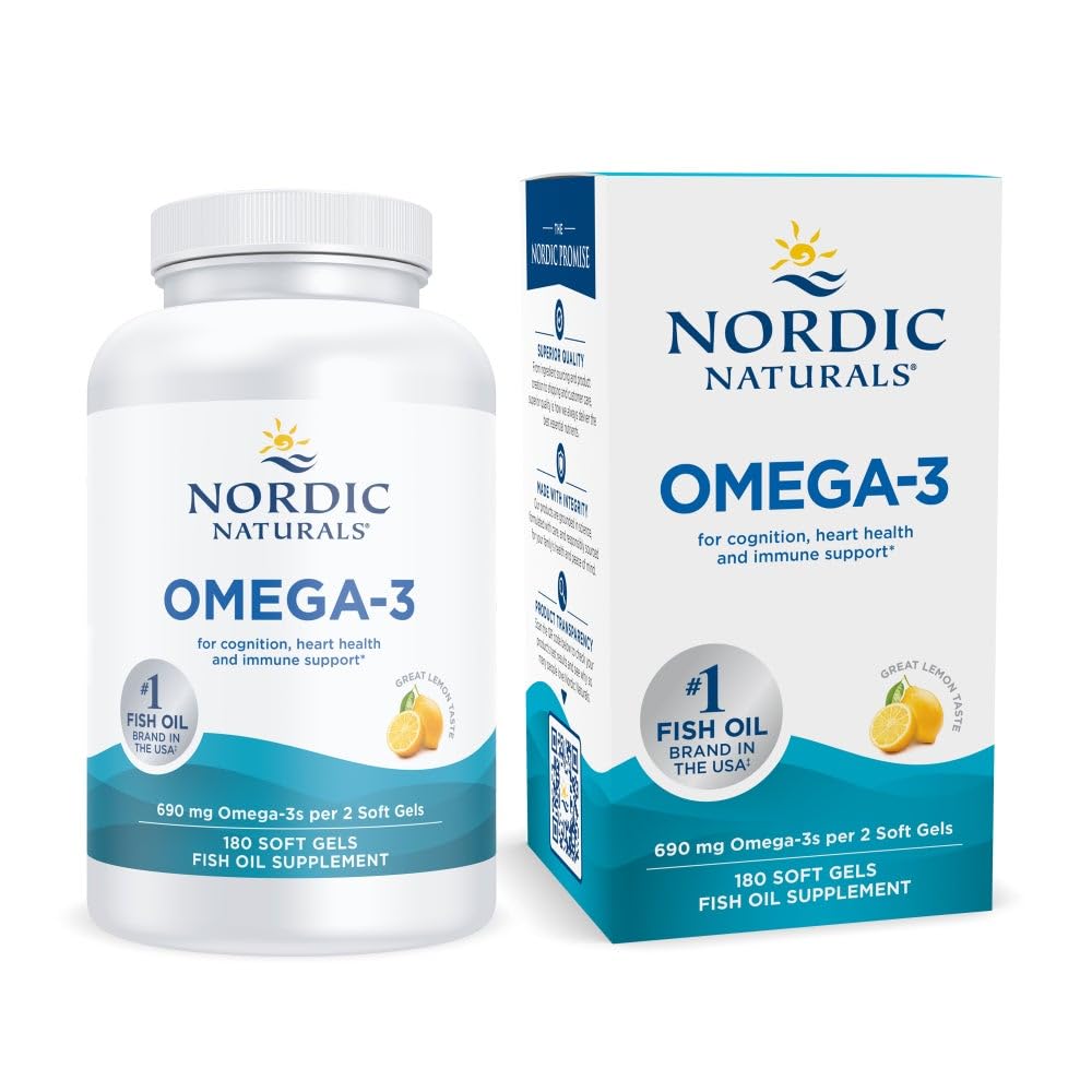 Nordic Naturals Omega-3 Lemon – 180 Soft Gels | 690 mg EPA/DHA | 90 Servings | Non-GMO