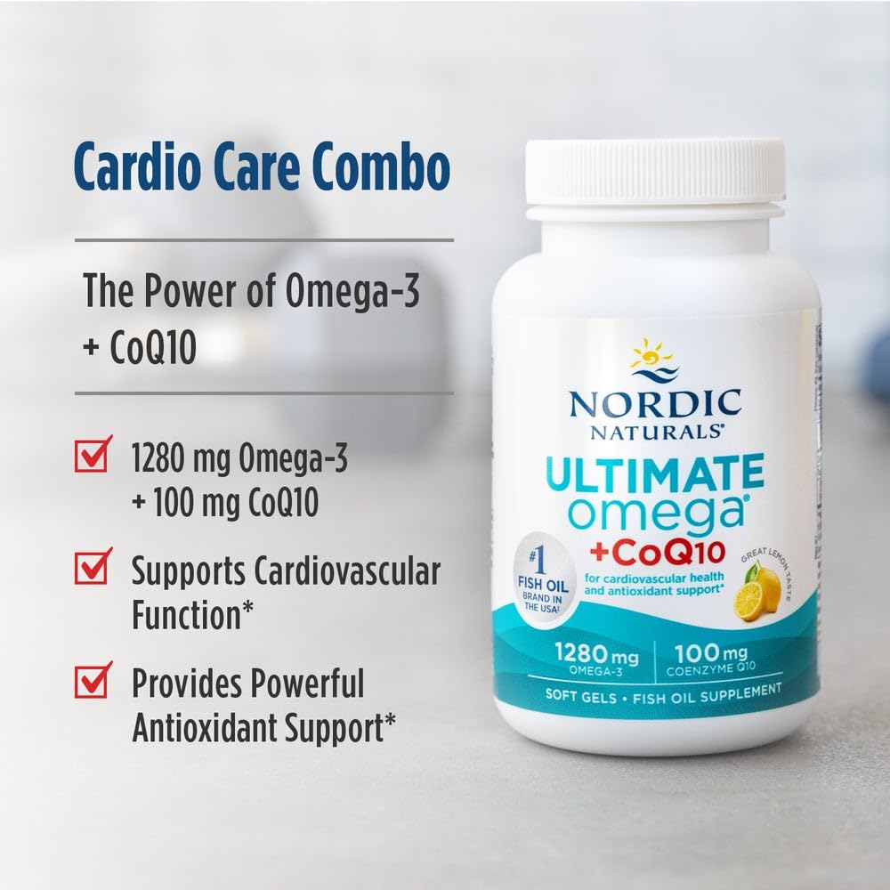 Nordic Naturals Ultimate Omega + CoQ10 Lemon - 90 Soft Gels | 1280 mg Omega-3 + 100 mg CoQ10